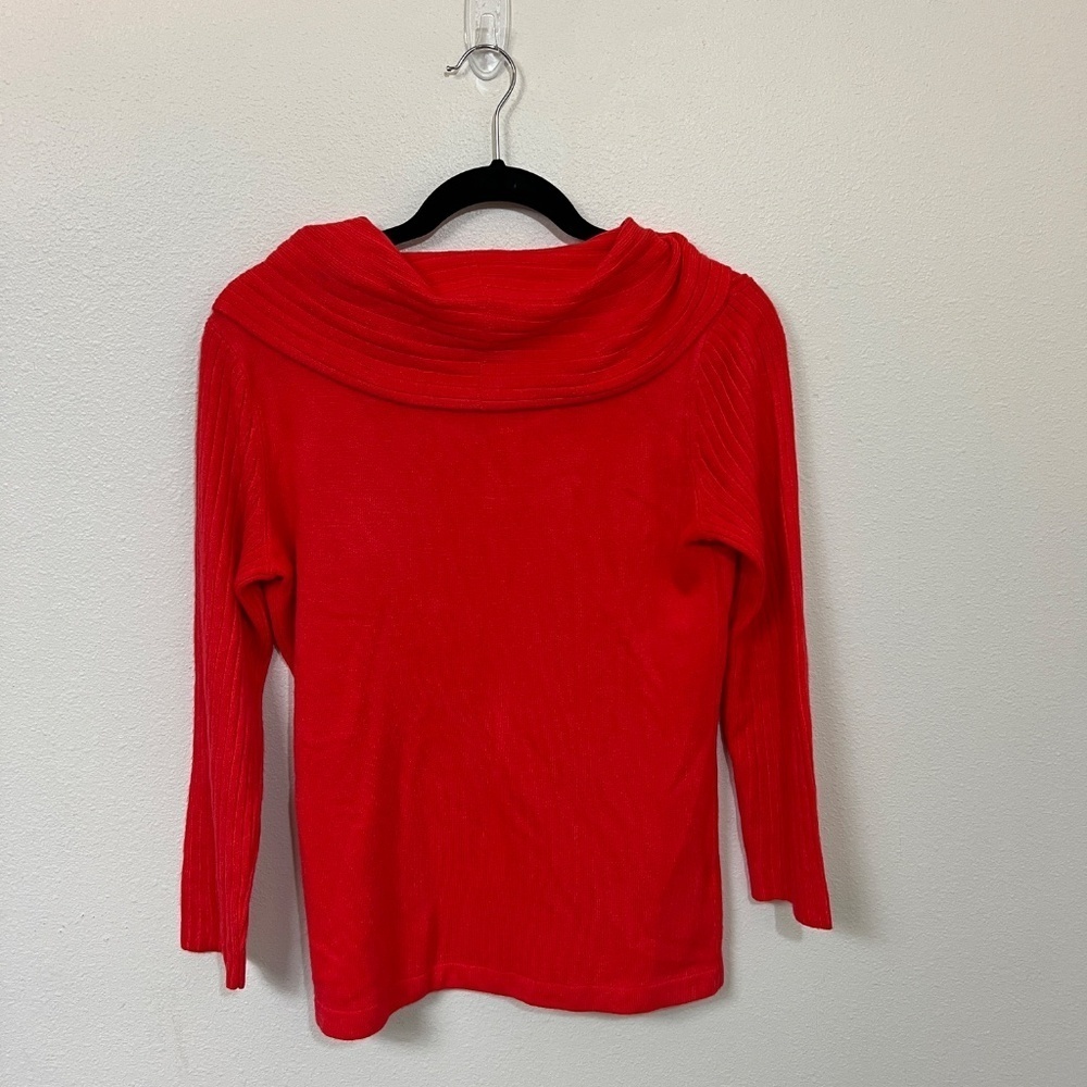 Evan Picone Red Cowl Neck Sweater Small | 3/4 Sleeve Workwear Knit Top - Picture 3 of 6